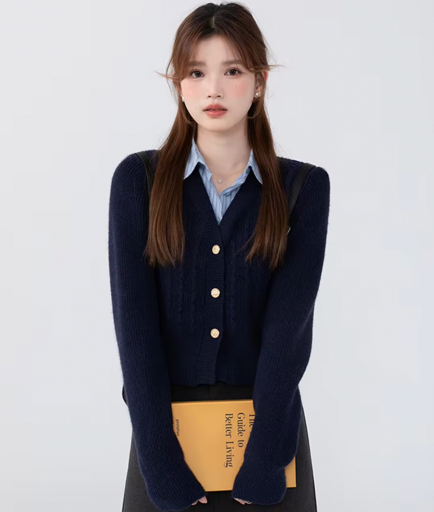 JENNIE PREPPY SHIRT CARDIGAN