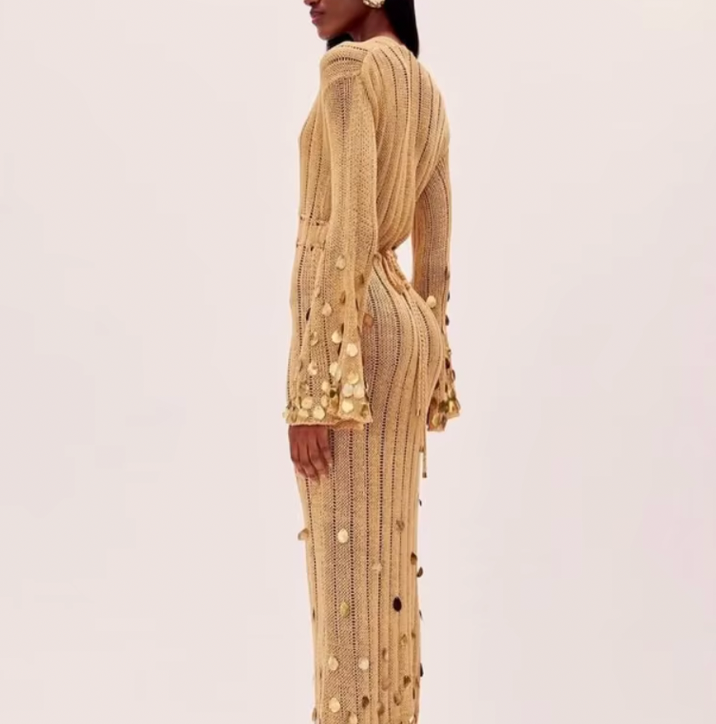 LANIE DEEP V CROCHET SEQUIN DRESS
