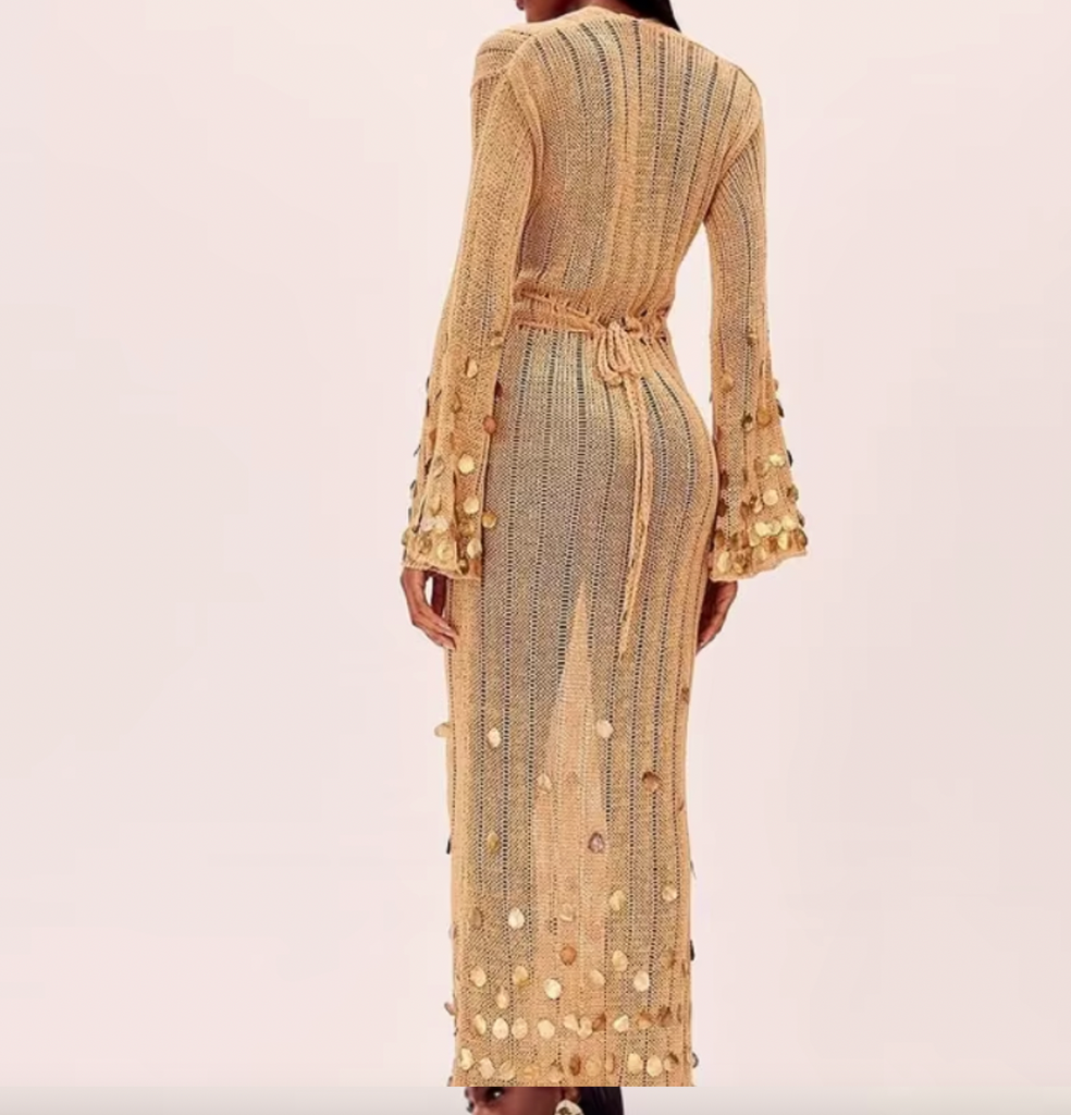 LANIE DEEP V CROCHET SEQUIN DRESS