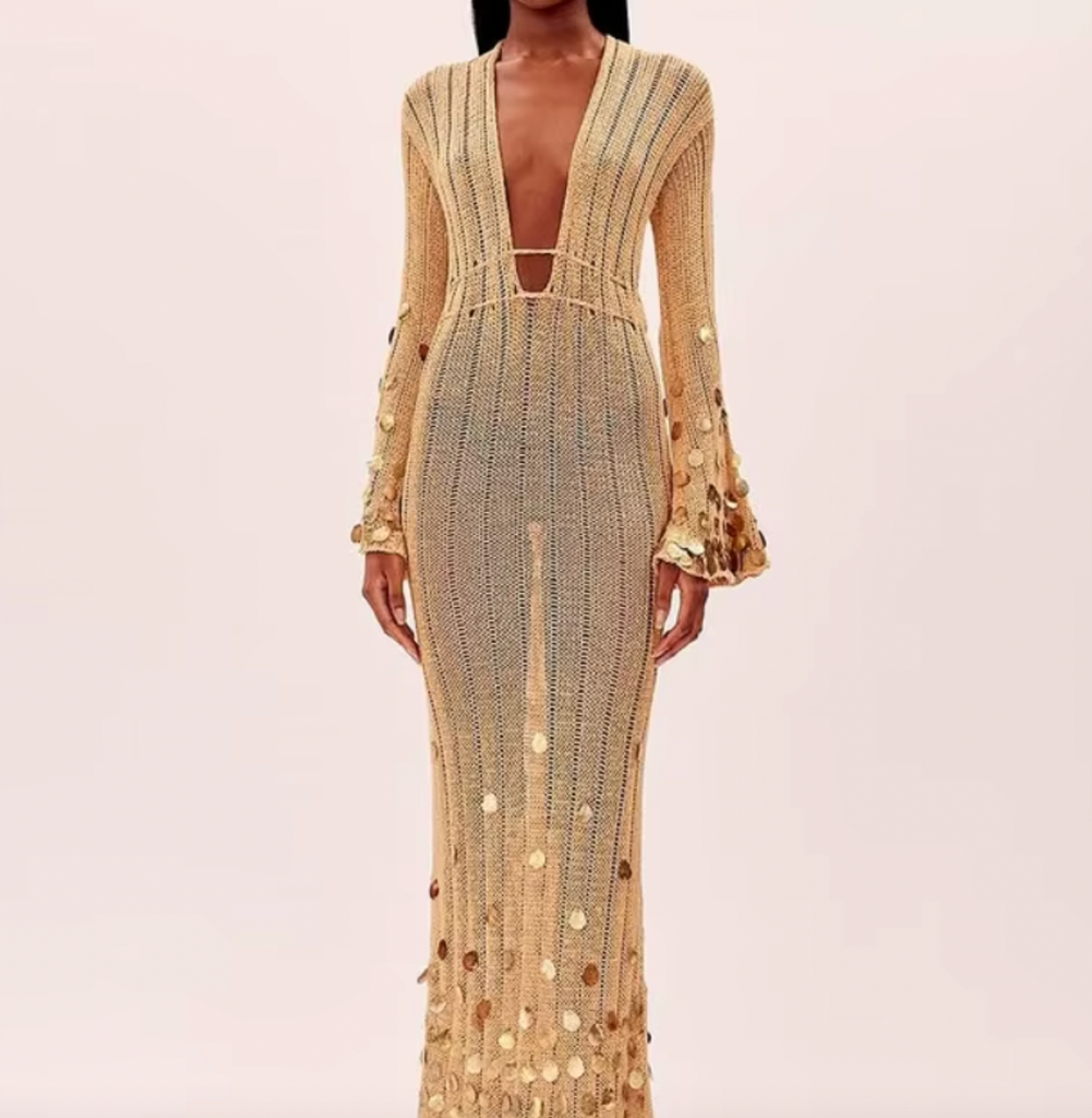 LANIE DEEP V CROCHET SEQUIN DRESS