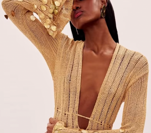 LANIE DEEP V CROCHET SEQUIN DRESS