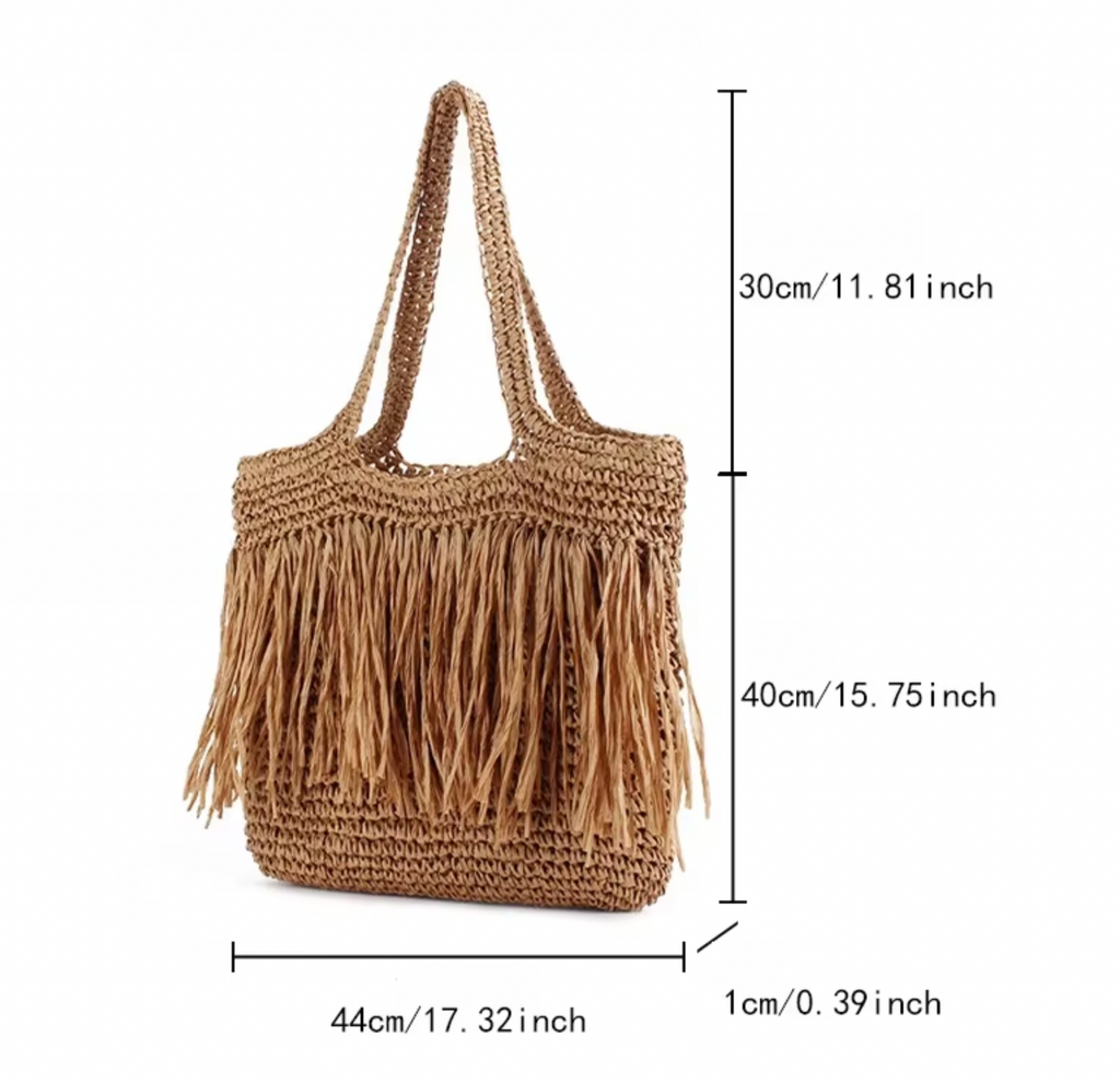 BRIANE STRAW TASSLE BEACH BAG