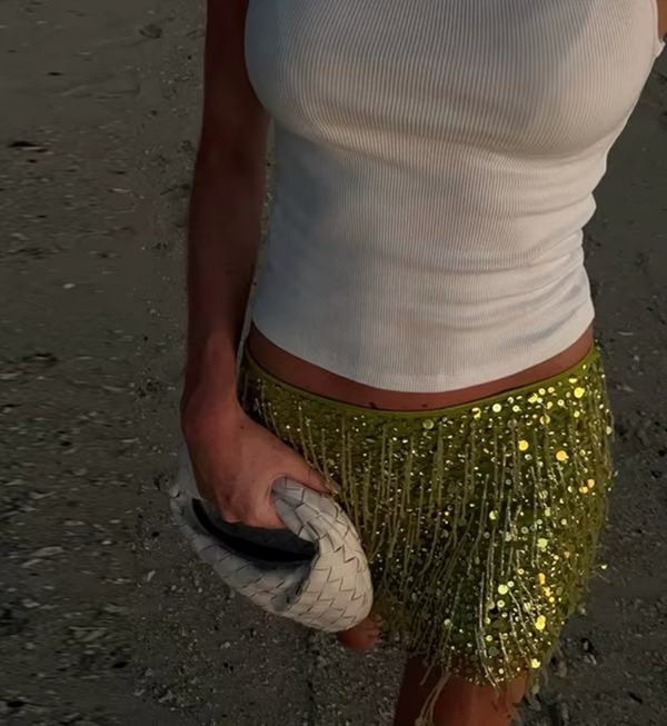 LORI SEQUIN FRINGE MINI SKIRT