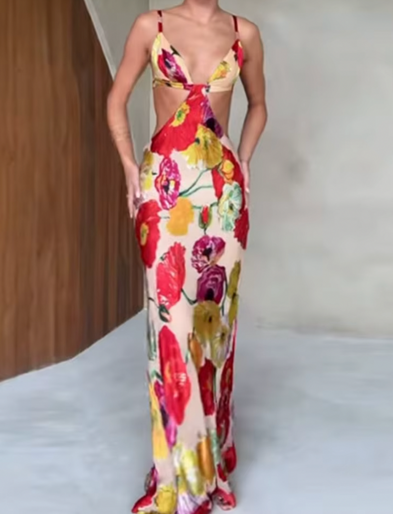 ELOISE FLORAL MAXI CUTOUT DRESS