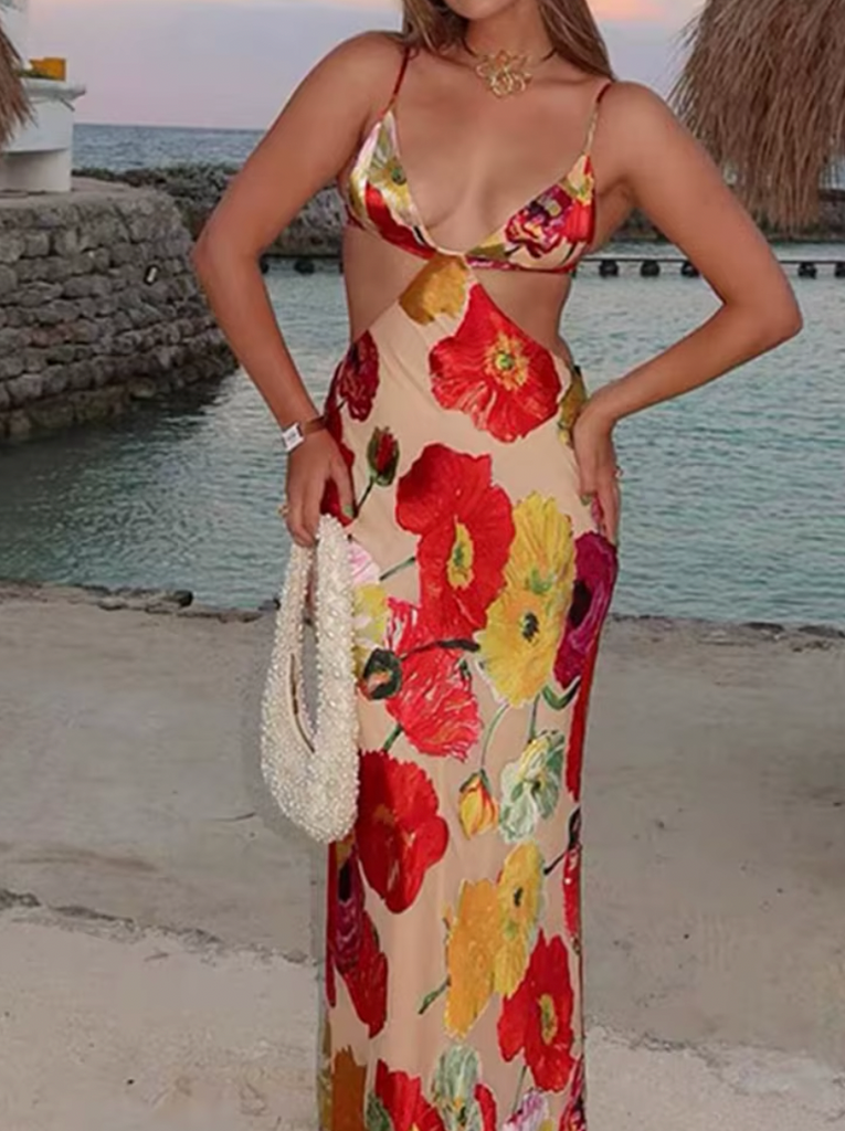 ELOISE FLORAL MAXI CUTOUT DRESS