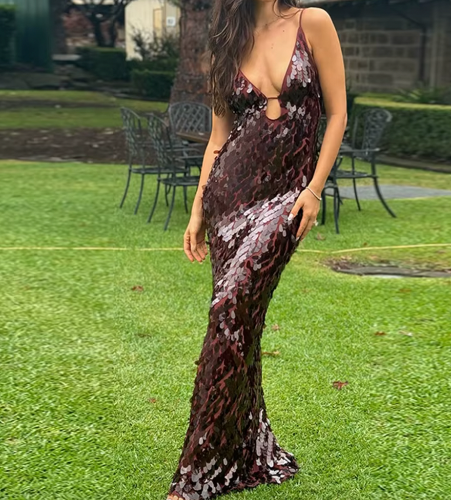 AUSTIN BROWN V NECK SEQUIN DRESS