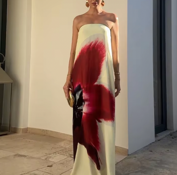 LUIGI STRAPLESS MAXI FLORAL DRESS