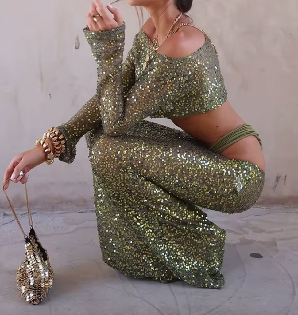 LUCA SEQUIN TOP AND SKIRT SET