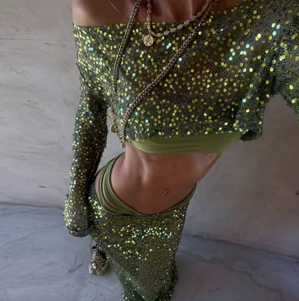 LUCA SEQUIN TOP AND SKIRT SET