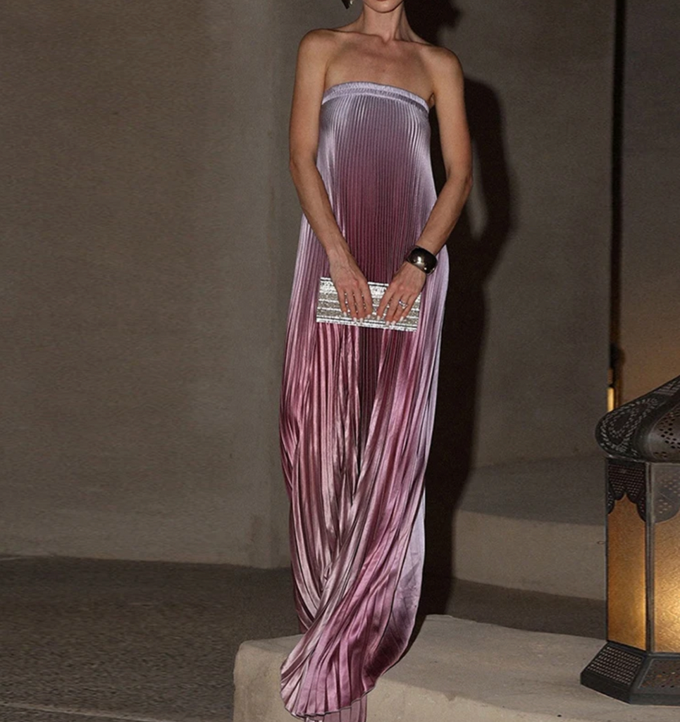SORA STRAPLESS PLEATED DRESS