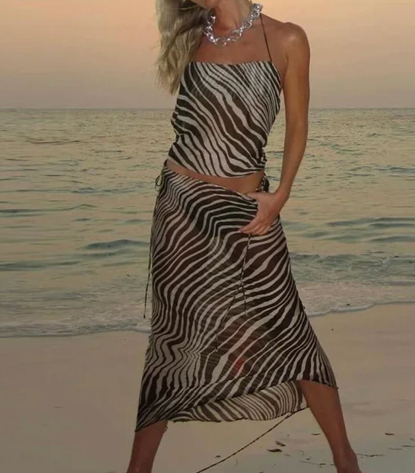 ROAN 2 PC SHEER ZEBRA TOP & PANT SET