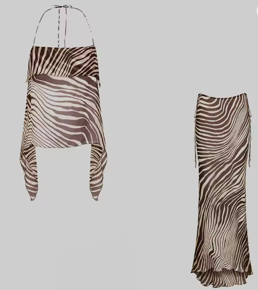 ROAN 2 PC SHEER ZEBRA TOP & PANT SET
