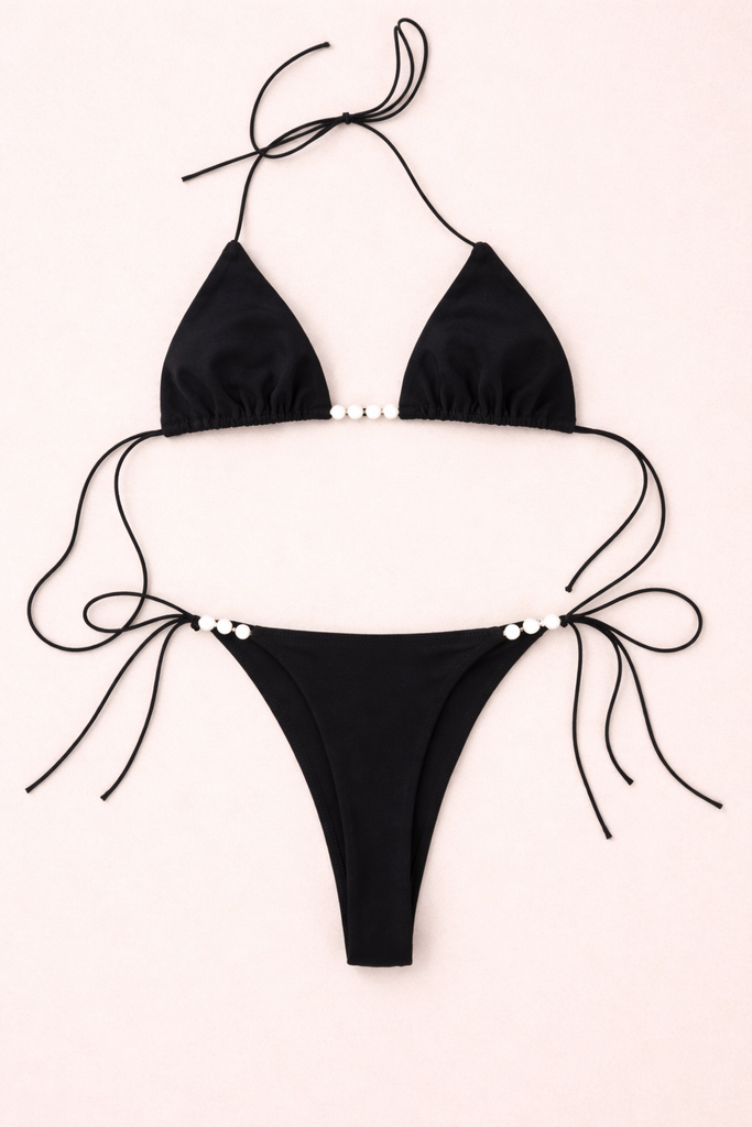 NOIR PEARL STRING BIKINI SET