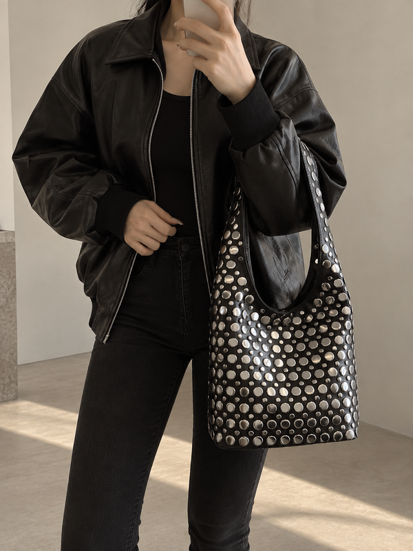 JAS STUDDED SLOUCH HOBO BAG