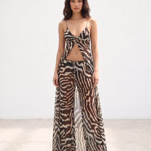 ARIA ZEBRA PRINT CHIFFON TOP AND PANT SET