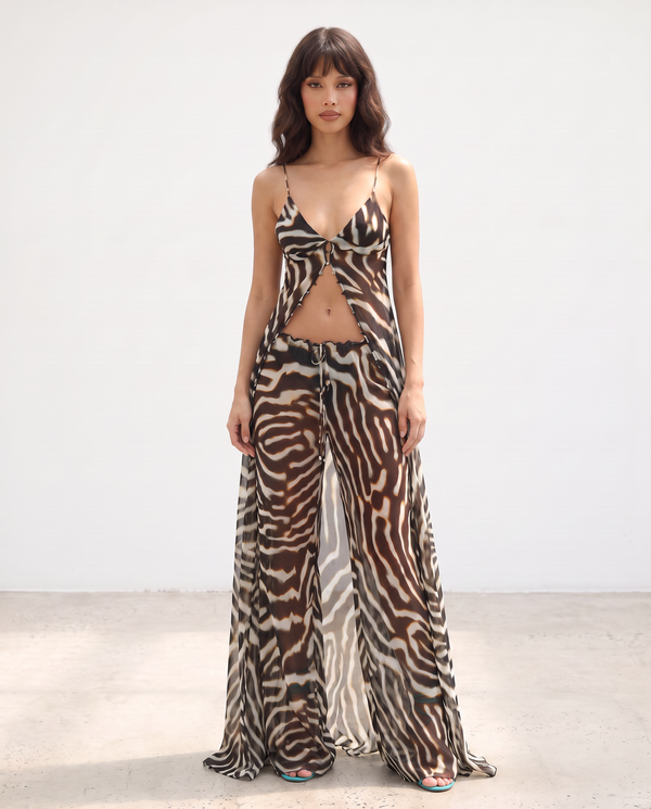 ARIA ZEBRA PRINT CHIFFON TOP AND PANT SET