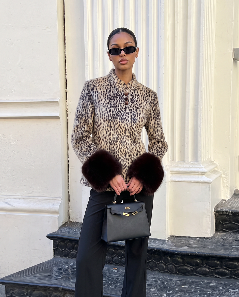 SORELLA FAUX FUR CUFF LEOPARD JACKET