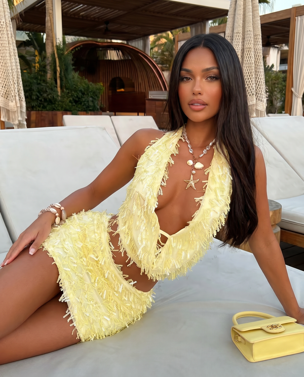 ROSS SEQUIN HALTER TOP & SKIRT SET
