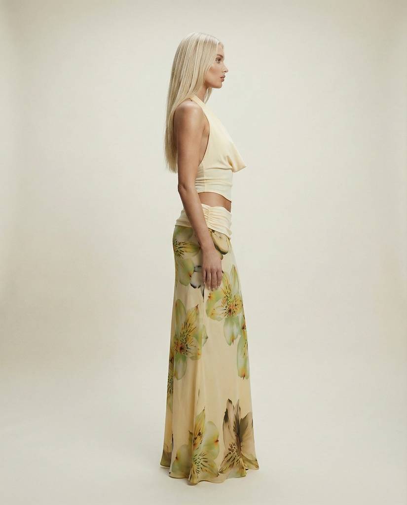 MINA TWO PIECE COWL TOP AND FLORAL SKIRT
