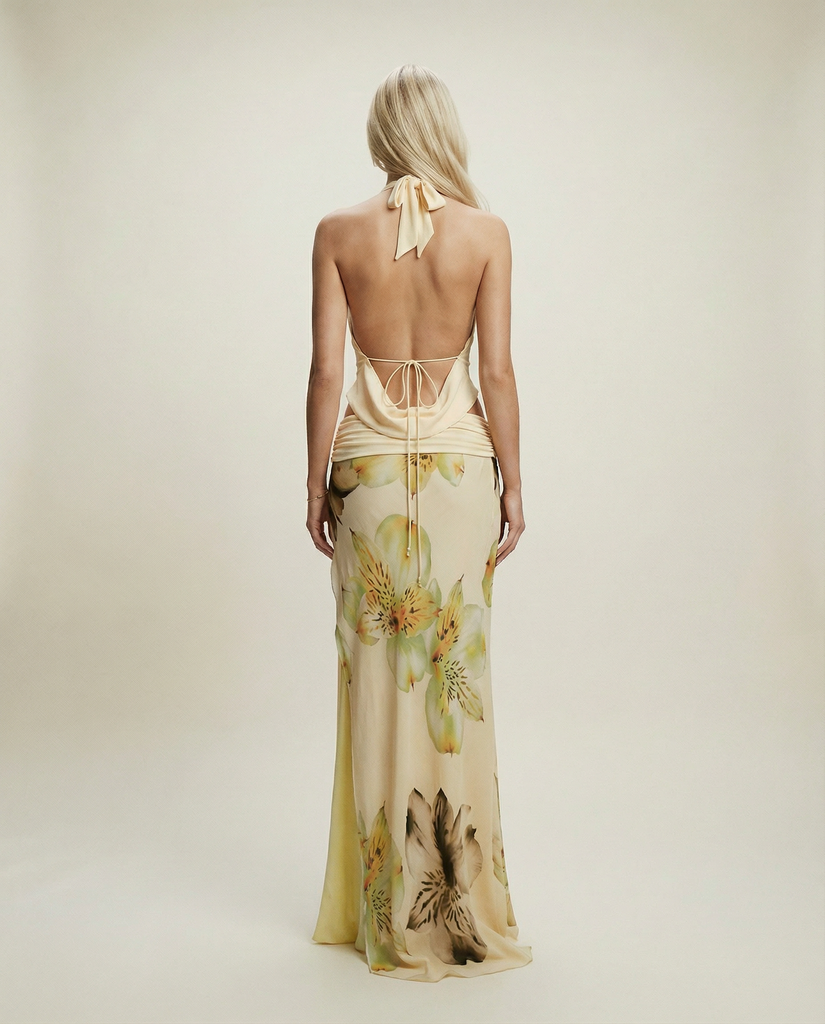 MINA TWO PIECE COWL TOP AND FLORAL SKIRT