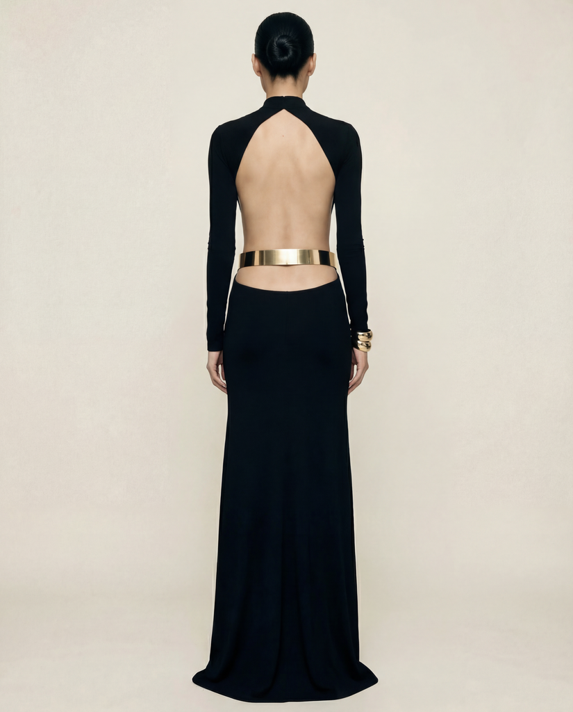 SELENE OPEN BACK GOLD BAR GOWN