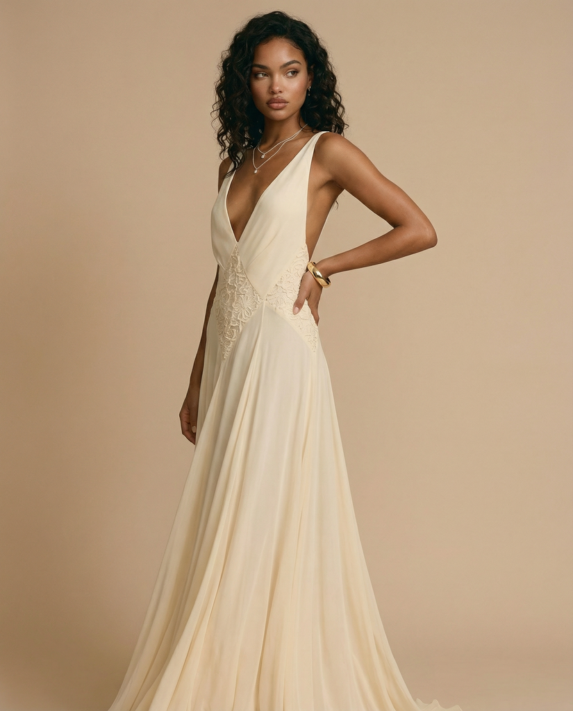 AZURA CHIFFON V NECK MAXI