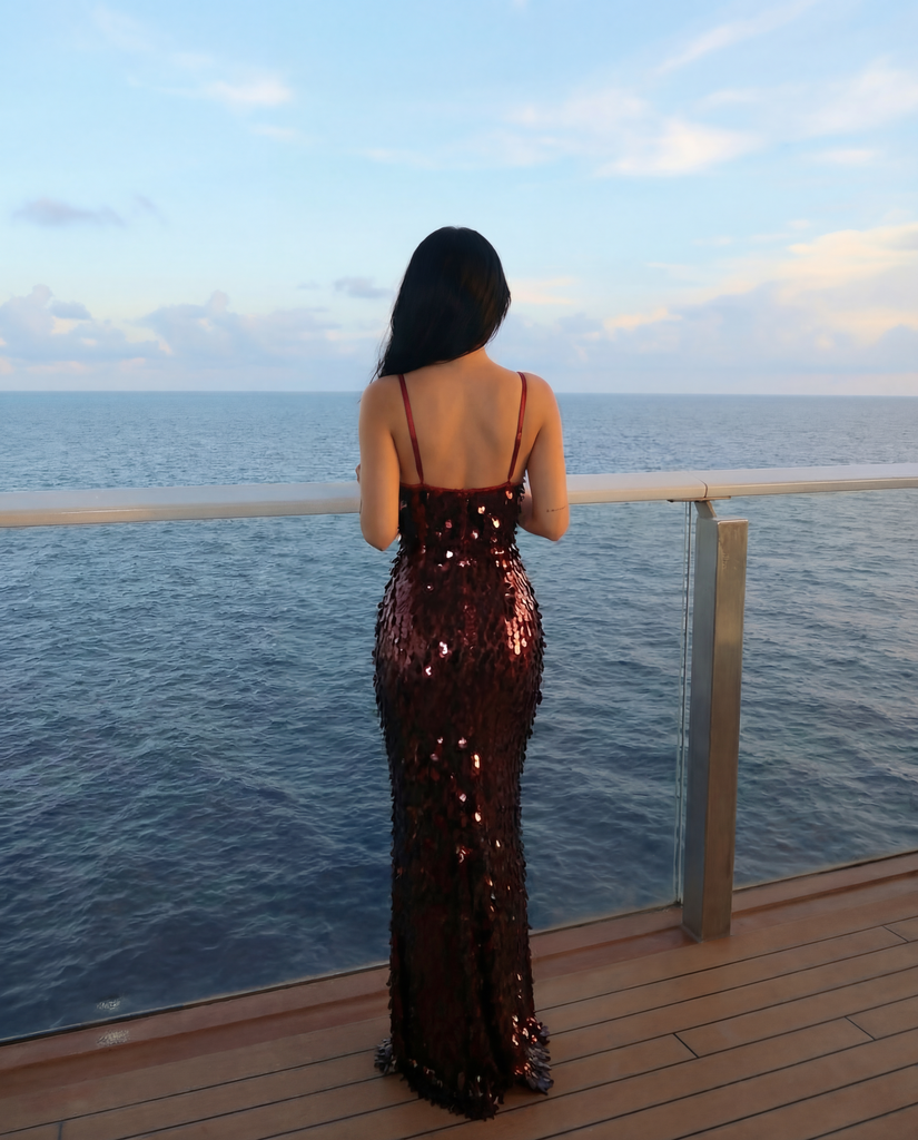 AUSTIN BROWN V NECK SEQUIN DRESS