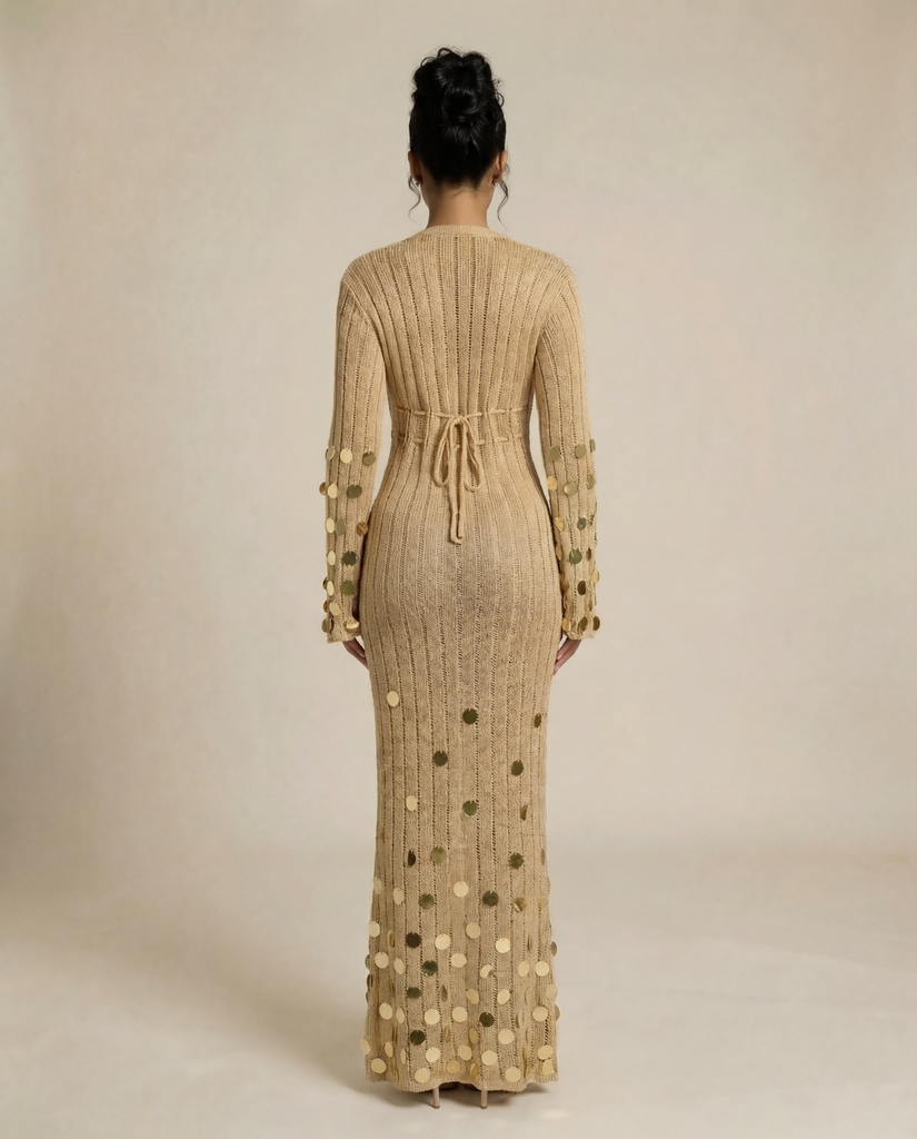 LANIE DEEP V CROCHET SEQUIN DRESS