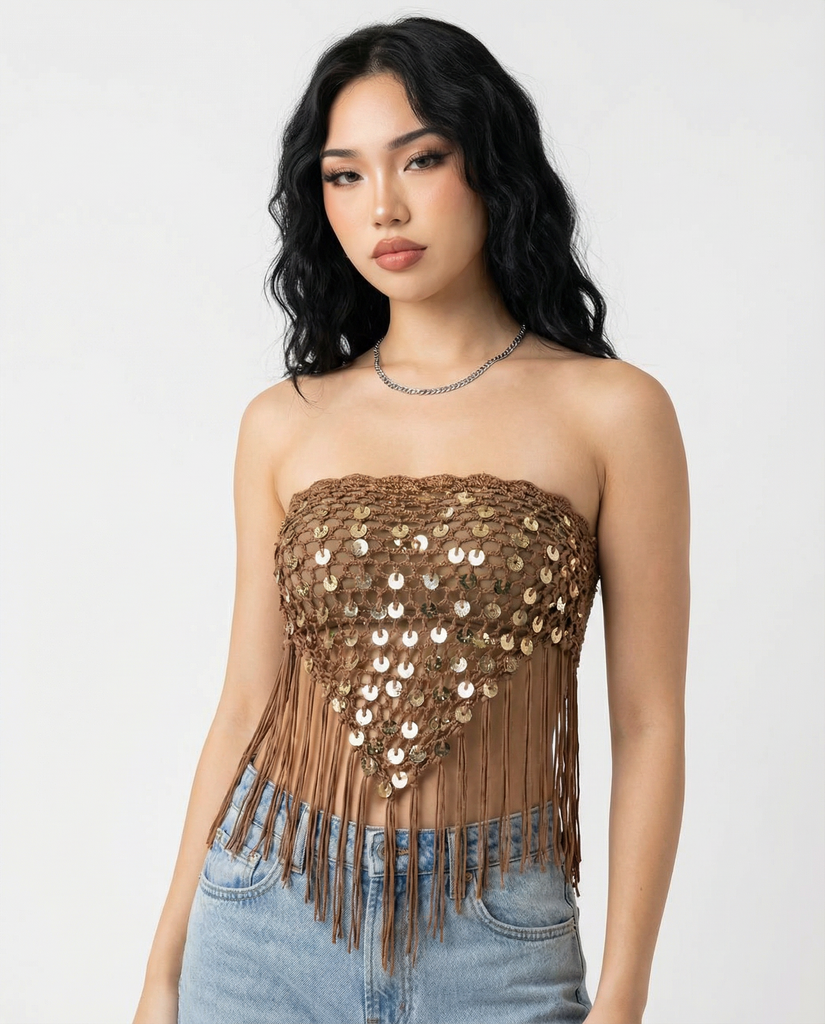 SAHARA SEQUIN FRINGE CROCHET TOP
