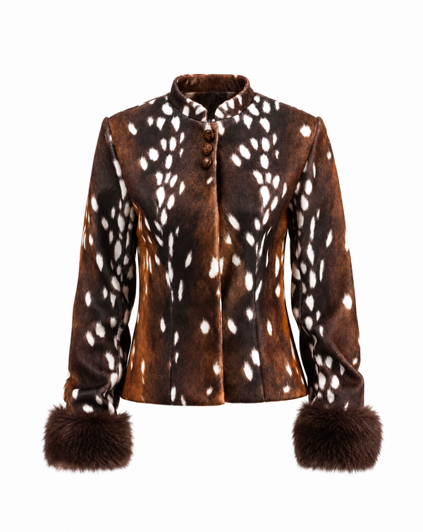 SABELLE FAUX FUR CUFF DEER PRINT JACKET
