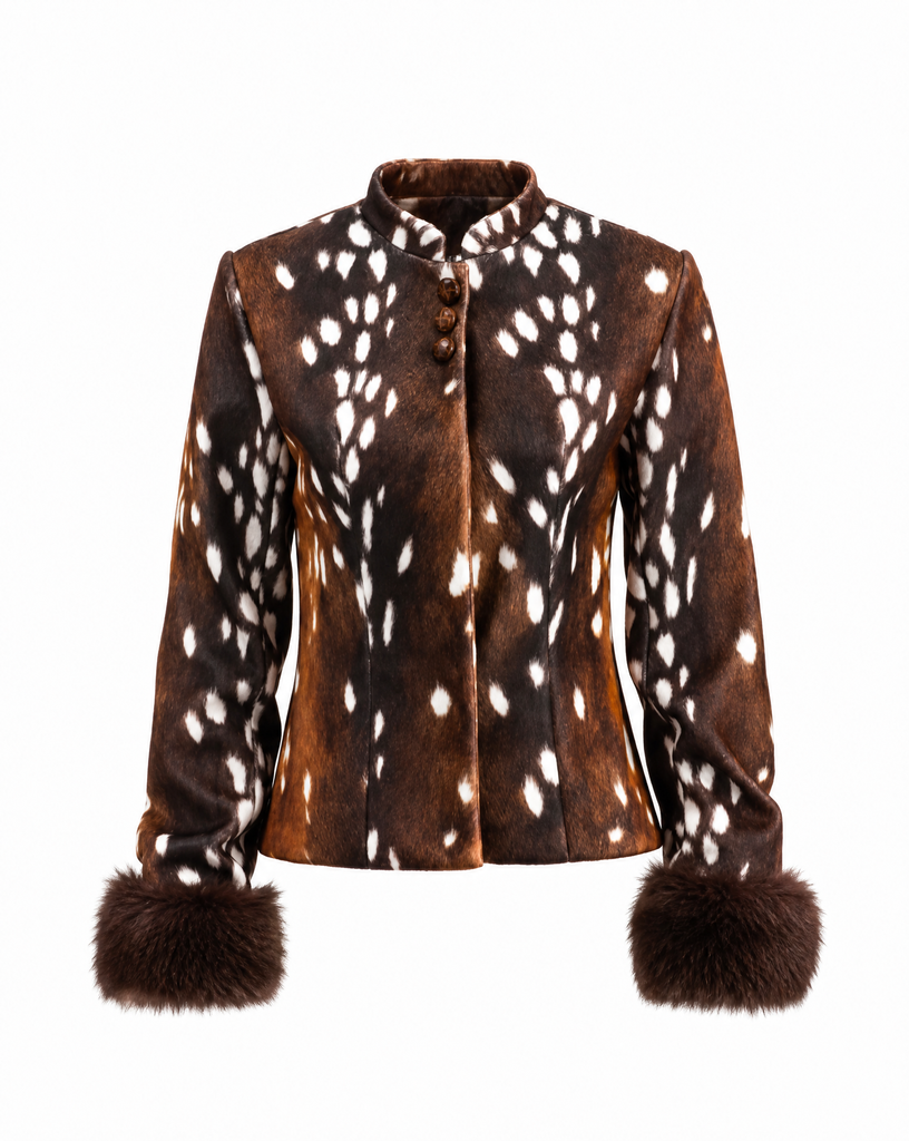 SABELLE FAUX FUR CUFF DEER PRINT JACKET