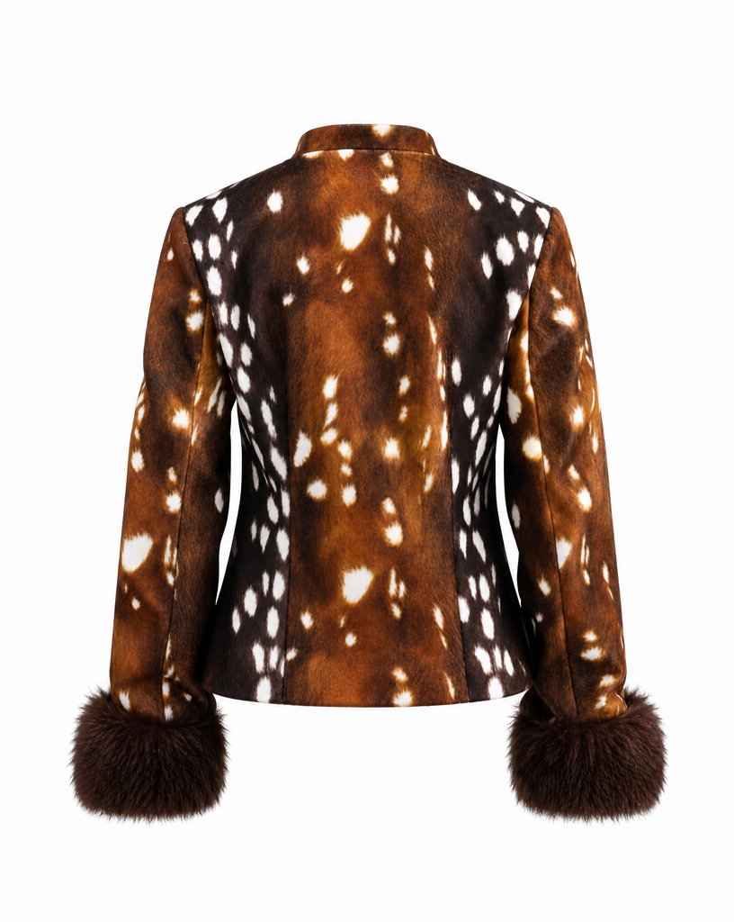 SABELLE FAUX FUR CUFF DEER PRINT JACKET