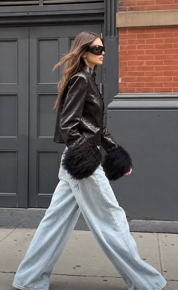 NOIRÉ CROC FAUX LEATHER JACKET WITH FAUX FUR