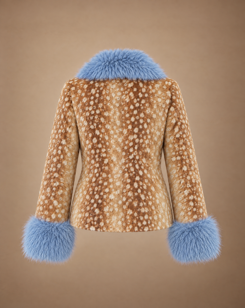 BAMBI FAUX FUR JACKET WITH BLUE FUR TRIM