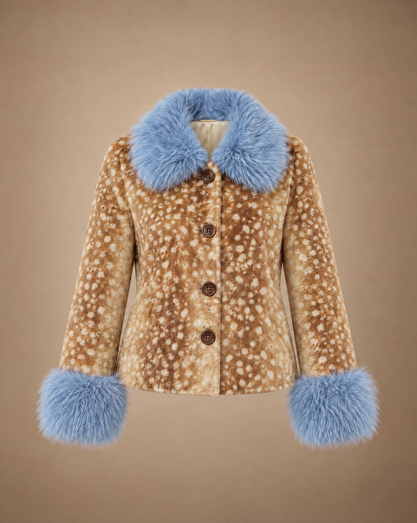 BAMBI FAUX FUR JACKET WITH BLUE FUR TRIM