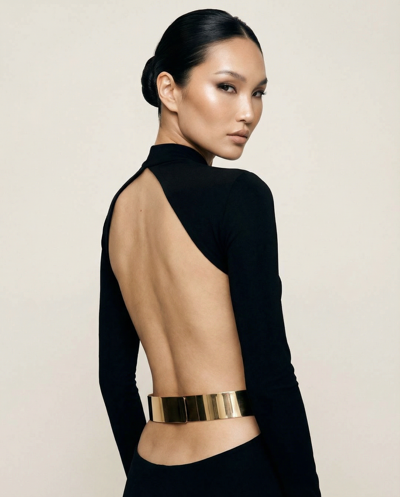 SELENE OPEN BACK GOLD BAR GOWN
