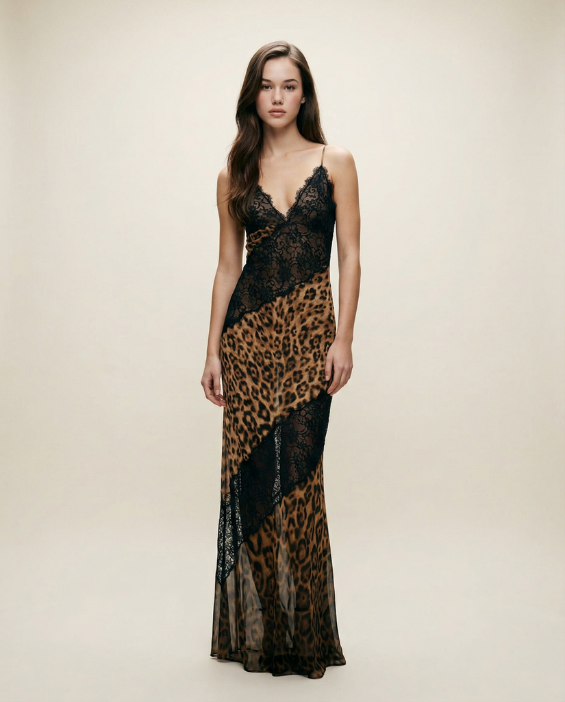leopard lace dress DEB MAXI – NEO NOIR NYC Color:Dark Mocha Search Results #zendaya #womens sleeve length:N/A Light Brown