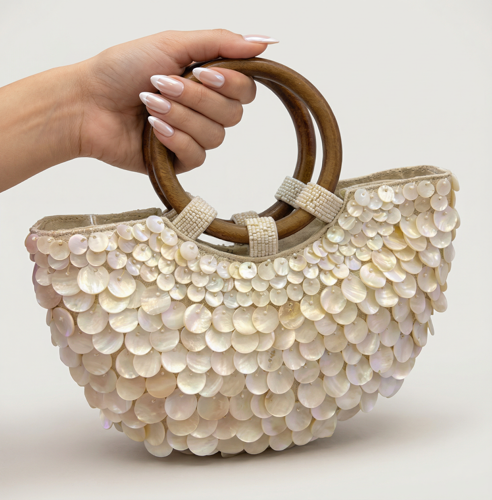 SHANNA SHELL BAG WITH WOODEN HANDLES