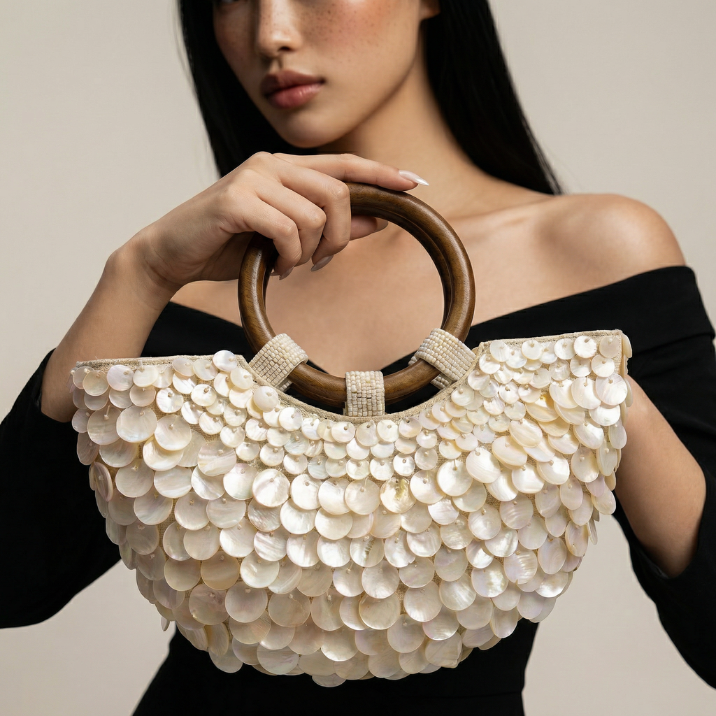 SHANNA SHELL BAG WITH WOODEN HANDLES