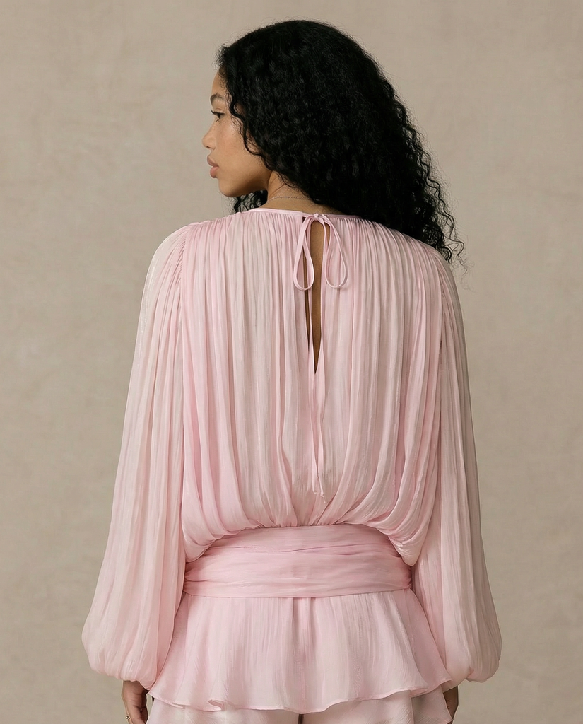 Jinny blouson chiffon mini dress with voluminous sleeves