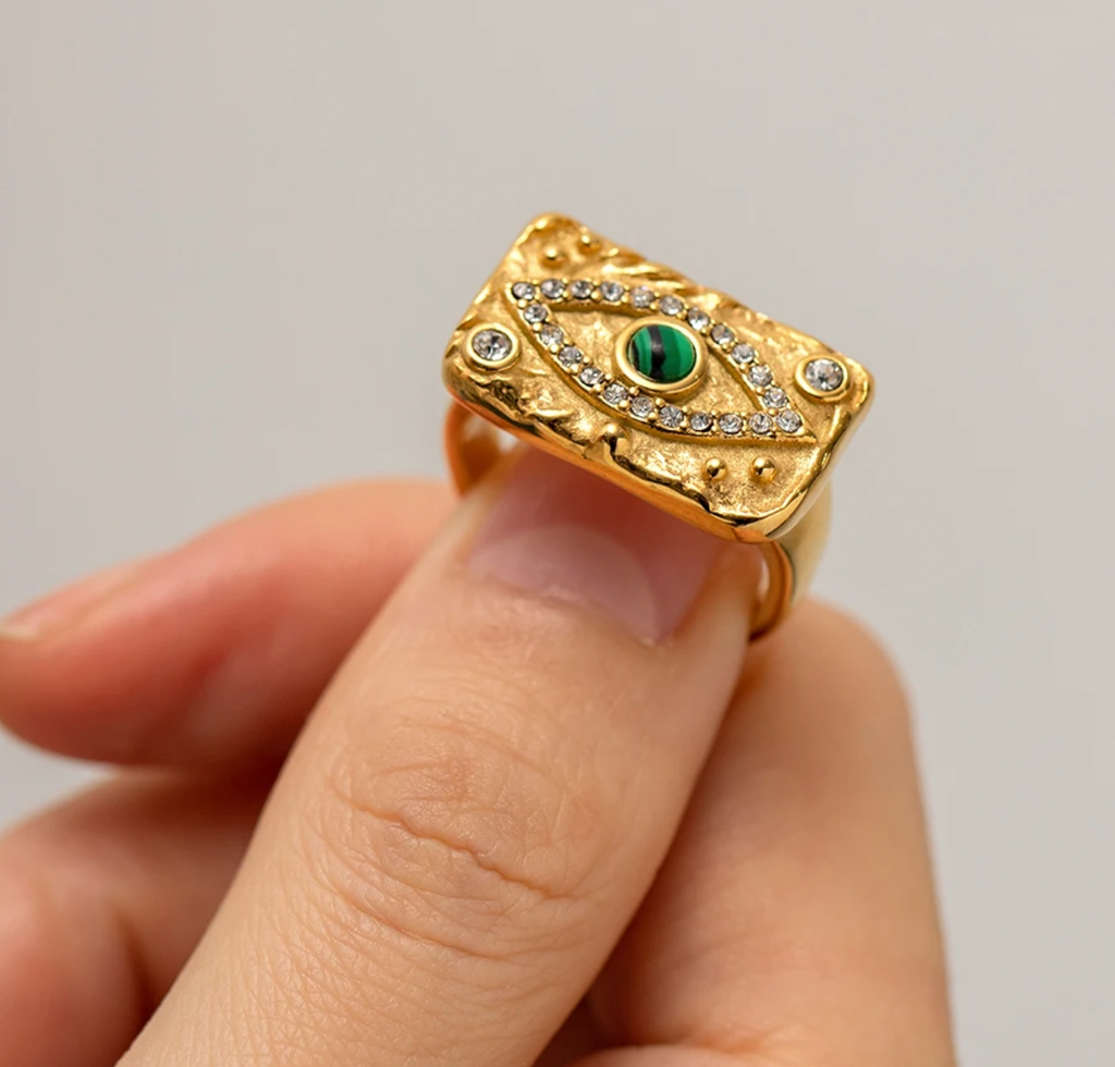 PHAROH 18K GOLD PLATED EVIL EYE RING