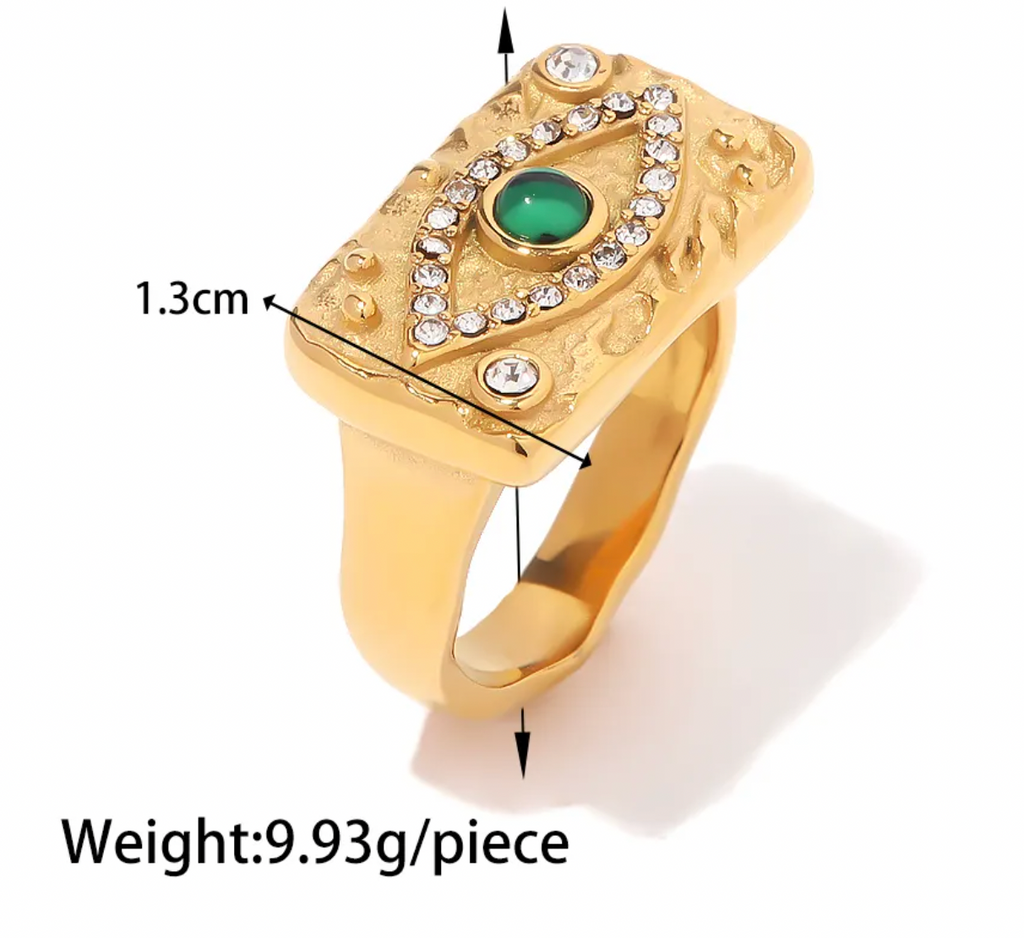 PHAROH 18K GOLD PLATED EVIL EYE RING