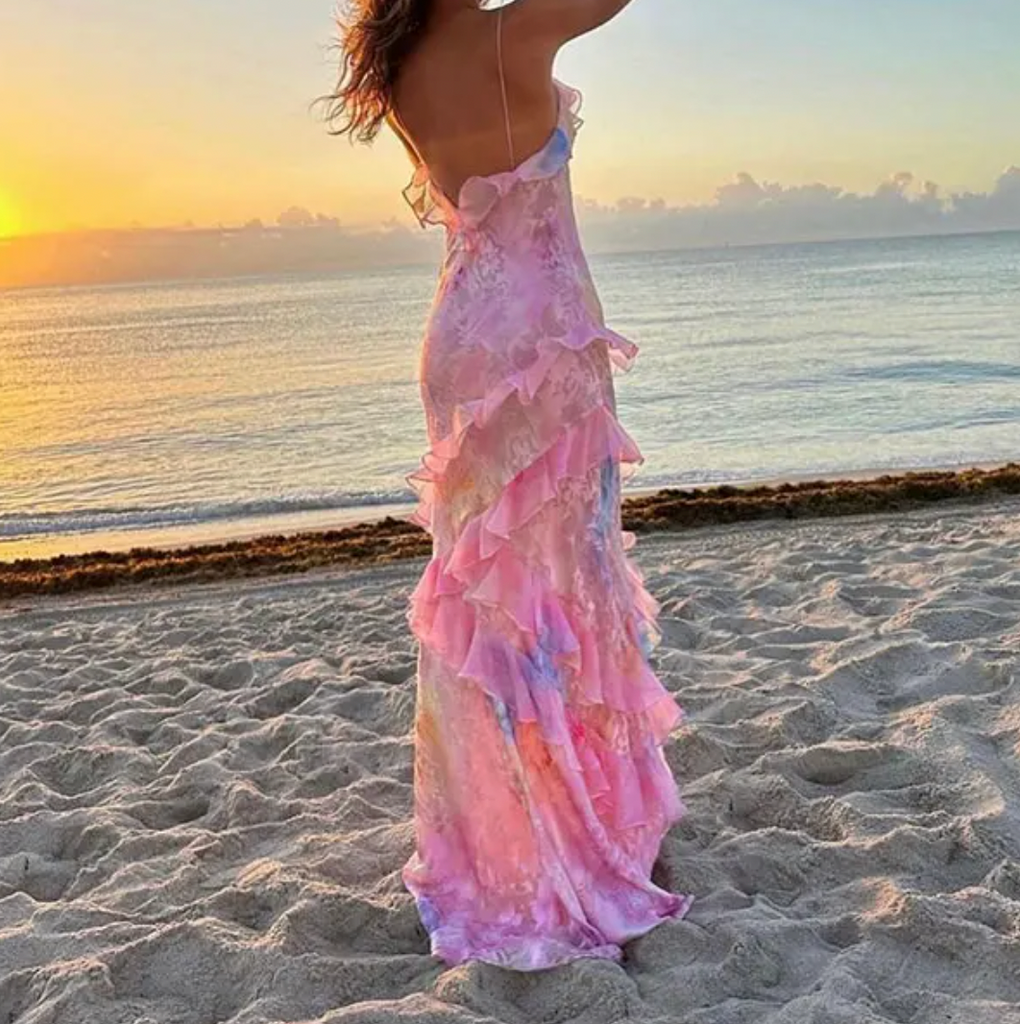 SELENA RUFFLE MAXI PRINTED DRESS