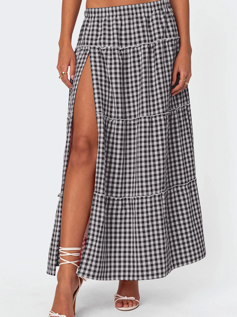 EMMA GINGHAM MAXI SKIRT WITH SLIT