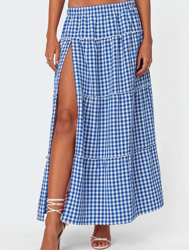 EMMA GINGHAM MAXI SKIRT WITH SLIT