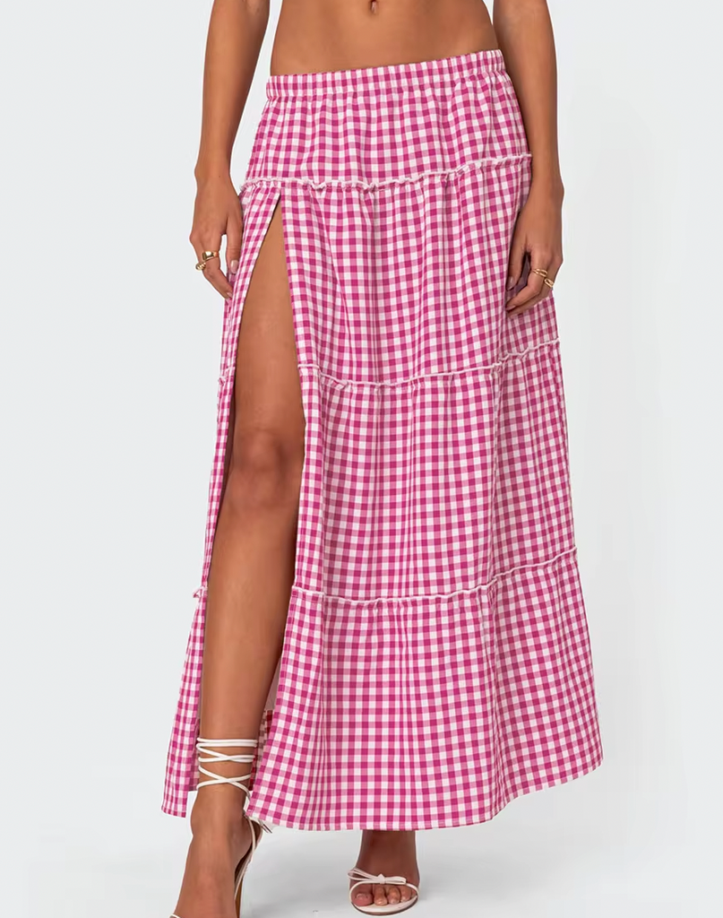 EMMA GINGHAM MAXI SKIRT WITH SLIT