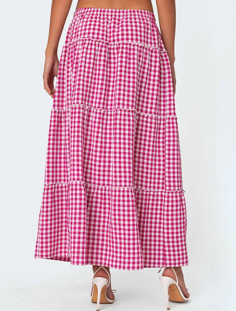 EMMA GINGHAM MAXI SKIRT WITH SLIT