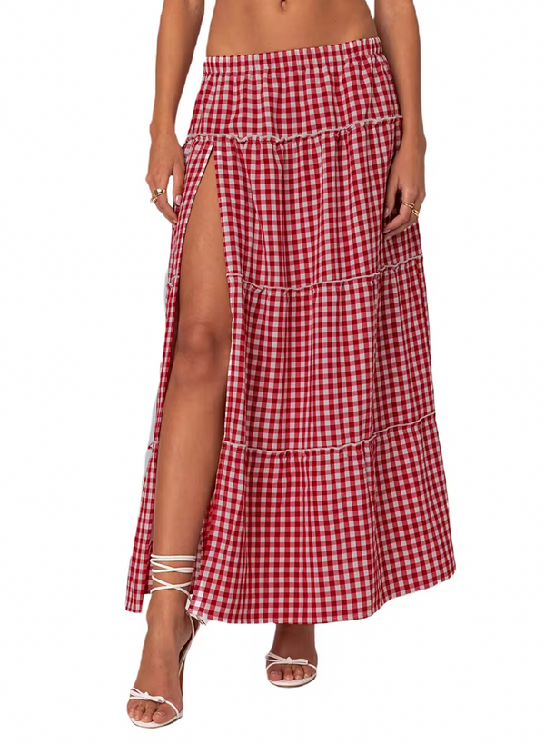 EMMA GINGHAM MAXI SKIRT WITH SLIT