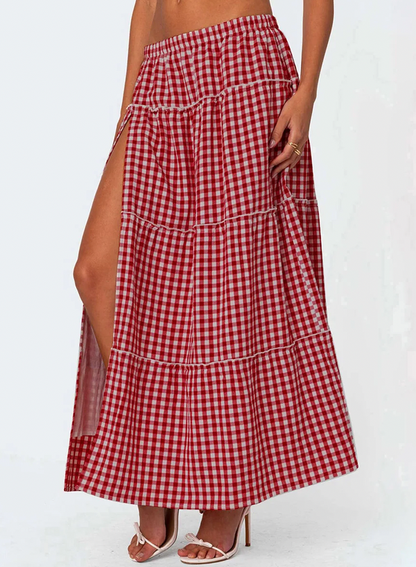 EMMA GINGHAM MAXI SKIRT WITH SLIT