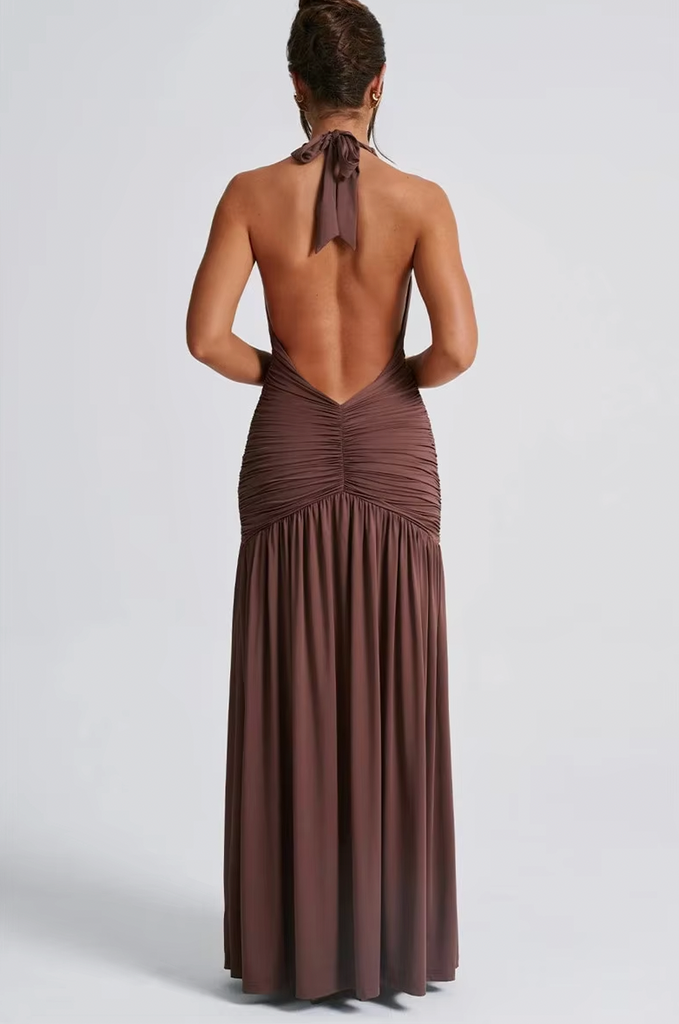 INNIS DEEP V NECK HALTER DRESS